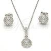 Sterling Silver Earring and Pendant Adult Set, with White Micro Pave and White Crystal, Polished, Rhodium Finish, 10.275.0008