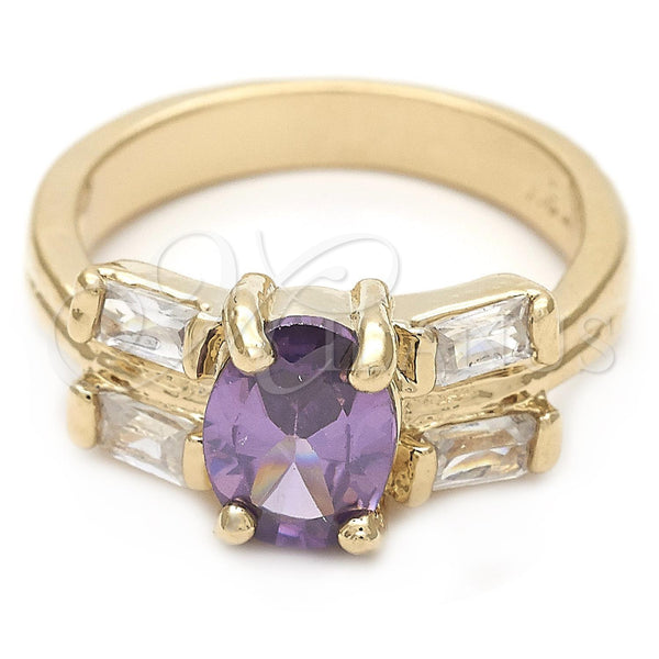 Gold Filled Ring — Elegant Ring Baguette Design with Amethyst and White — main product view — SKU 112179 | Oro Laminado anillo — Elegant Ring Baguette diseño with Amethyst and blanco — SKU 112179