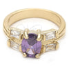 Oro Laminado Elegant Ring, Gold Filled Style Baguette Design, with Amethyst and White Cubic Zirconia, Polished, Golden Finish, 5.166.008.1.06 (Size 6)
