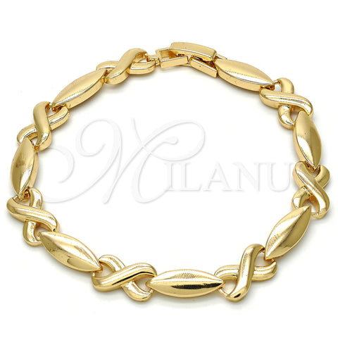 Oro Laminado Fancy Bracelet, Gold Filled Style Hugs and Kisses Design, Polished, Golden Finish, 03.210.0037.08 (08 MM Thickness, 8 Inches Length)
