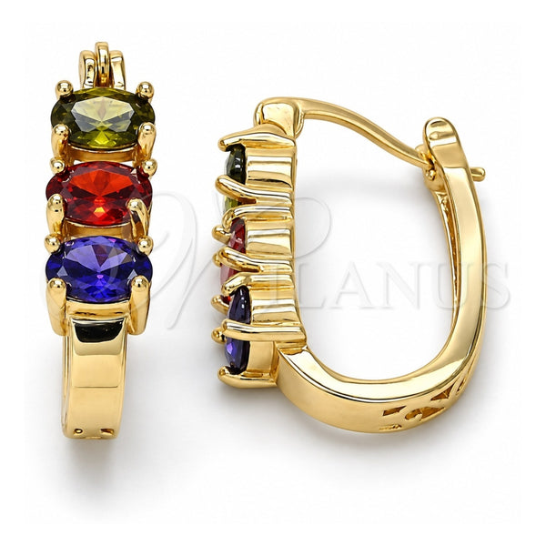 Oro Laminado Small Hoop, Gold Filled Style with Multicolor Cubic Zirconia, Polished, Golden Finish, 02.210.0027.1.15