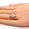 Oro Laminado Multi Stone Ring, Gold Filled Style Flower Design, with White Cubic Zirconia, Polished, Golden Finish, 01.210.0012.07 (Size 7)
