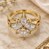Oro Laminado Multi Stone Ring, Gold Filled Style Flower Design, with White Cubic Zirconia, Polished, Golden Finish, 01.210.0012.08 (Size 8)
