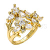 Oro Laminado Multi Stone Ring, Gold Filled Style Flower Design, with White Cubic Zirconia, Polished, Golden Finish, 01.210.0016.07 (Size 7)