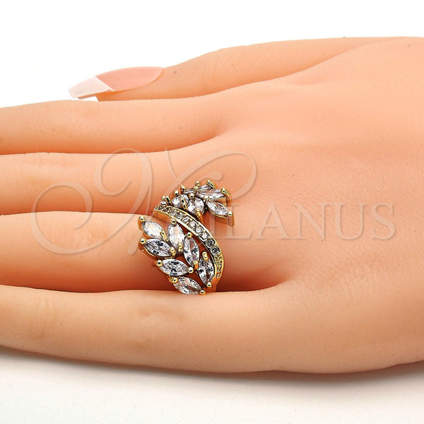 Gold Filled Ring — Multi Stone Ring Leaf Design with White Cubic — alternate product view — SKU 112243 | Oro Laminado anillo — Multi Stone Ring Leaf diseño with blanco Cubic — SKU 112243