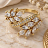 Oro Laminado Multi Stone Ring, Gold Filled Style Leaf Design, with White Cubic Zirconia, Polished, Golden Finish, 01.210.0034.09 (Size 9)