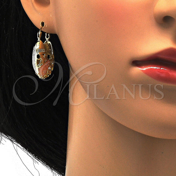 Gold Filled Hoop Earrings — Small Hoop Leaf Design Polished Tricolor 02.99. — alternate product view — SKU 112251 | Oro Laminado aretes de aro — Small Hoop Leaf diseño pulido Tricolor 02.99. — SKU 112251