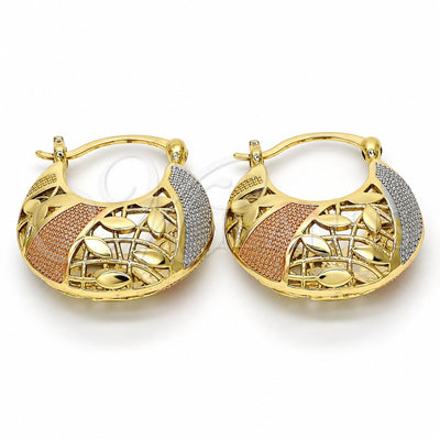 Oro Laminado Small Hoop, Gold Filled Style Leaf Design, Polished, Tricolor, 02.99.0034.25