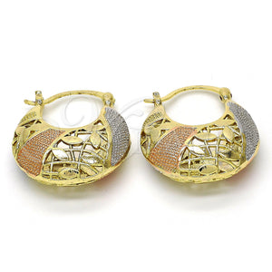 Gold Filled Hoop Earrings — Small Hoop Leaf Design Polished Tricolor 02.99. — main product view — SKU 112251 | Oro Laminado aretes de aro — Small Hoop Leaf diseño pulido Tricolor 02.99. — SKU 112251