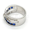 Rhodium Gold Filled Multi Stone Ring, with Sapphire Blue and White Cubic Zirconia, Polished, Rhodium Finish, 01.210.0045.5.09 (Size 9)