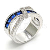 Rhodium Gold Filled Multi Stone Ring, with Sapphire Blue and White Cubic Zirconia, Polished, Rhodium Finish, 01.210.0045.5.09 (Size 9)