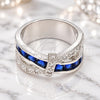 White Gold Filled Multi Stone Ring, with Sapphire Blue and White Cubic Zirconia, Polished, Rhodium Finish, 01.210.0045.5.09 (Size 9)