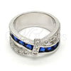 Rhodium Gold Filled Multi Stone Ring, with Sapphire Blue and White Cubic Zirconia, Polished, Rhodium Finish, 01.210.0045.5.09 (Size 9)