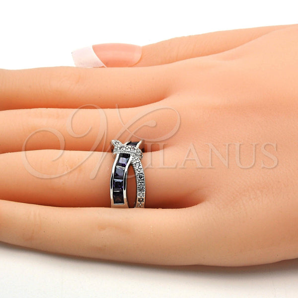 White Gold Filled Ring — Multi Stone Ring with Amethyst and White Cubic — alternate product view — SKU 112276 | Oro Laminado Blanco anillo — Multi Stone Ring with Amethyst and blanco Cubic — SKU 112276