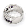 Rhodium Gold Filled Multi Stone Ring, with Amethyst and White Cubic Zirconia, Polished, Rhodium Finish, 01.210.0045.7.09 (Size 9)