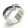 Rhodium Gold Filled Multi Stone Ring, with Amethyst and White Cubic Zirconia, Polished, Rhodium Finish, 01.210.0045.7.09 (Size 9)