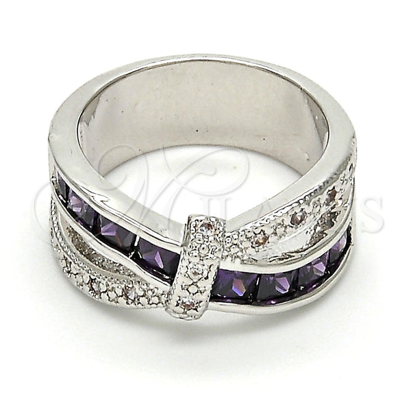 White Gold Filled Ring — Multi Stone Ring with Amethyst and White Cubic — main product view — SKU 112276 | Oro Laminado Blanco anillo — Multi Stone Ring with Amethyst and blanco Cubic — SKU 112276