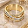 Oro Laminado Multi Stone Ring, Gold Filled Style with White Cubic Zirconia, Polished, Golden Finish, 01.210.0045.8.08 (Size 8)