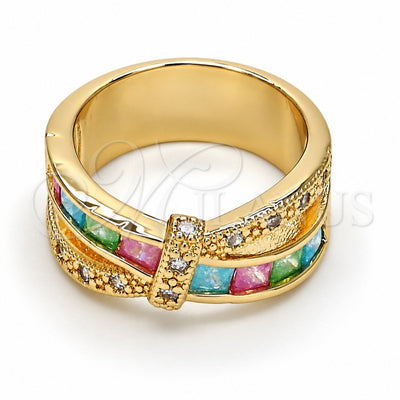Oro Laminado Multi Stone Ring, Gold Filled Style with Rose Cubic Zirconia, Polished, Golden Finish, 01.210.0045.10.08 (Size 8)