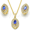 Oro Laminado Earring and Pendant Adult Set, Gold Filled Style with Tanzanite Cubic Zirconia and White Crystal, Polished, Golden Finish, 10.99.0013.1