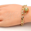 Gold Tone Charm Bracelet, Rattle Charm and Greek Key Design, Polished, Golden Finish, 03.63.1756.08.GT (160 Gauge, 06 MM Thickness, 8 Inches Length)