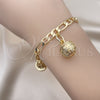 Gold Tone Charm Bracelet, Rattle Charm and Greek Key Design, Polished, Golden Finish, 03.63.1756.08.GT (160 Gauge, 06 MM Thickness, 8 Inches Length)