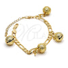 Gold Tone Charm Bracelet, Rattle Charm and Greek Key Design, Polished, Golden Finish, 03.63.1756.08.GT (160 Gauge, 06 MM Thickness, 8 Inches Length)