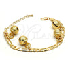 Gold Tone Charm Bracelet, Rattle Charm and Greek Key Design, Polished, Golden Finish, 03.63.1756.08.GT (160 Gauge, 06 MM Thickness, 8 Inches Length)