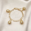 Gold Tone Charm Bracelet, Rattle Charm and Greek Key Design, Polished, Golden Finish, 03.63.1756.08.GT (160 Gauge, 06 MM Thickness, 8 Inches Length)