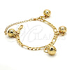 Gold Tone Charm Bracelet, Rattle Charm and Elephant Design, Polished, Golden Finish, 03.63.1755.08.GT (160 Gauge, 06 MM Thickness, 8 Inches Length)
