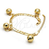 Gold Tone Charm Bracelet, Rattle Charm and Elephant Design, Polished, Golden Finish, 03.63.1755.08.GT (160 Gauge, 06 MM Thickness, 8 Inches Length)