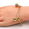 Gold Tone Charm Bracelet, Rattle Charm and Greek Key Design, Polished, Golden Finish, 03.63.1777.08.GT (160 Gauge, 06 MM Thickness, 8 Inches Length)