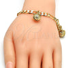 Gold Tone Charm Bracelet, Rattle Charm and Greek Key Design, Polished, Golden Finish, 03.63.1777.08.GT (160 Gauge, 06 MM Thickness, 8 Inches Length)