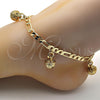 Gold Tone Charm Anklet , Rattle Charm and Greek Key Design, Polished, Golden Finish, 03.63.1777.10.GT (160 Gauge, 06 MM Thickness, 10 Inches Length)