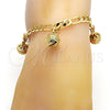 Gold Tone Charm Anklet , Rattle Charm and Greek Key Design, Polished, Golden Finish, 03.63.1777.10.GT (160 Gauge, 06 MM Thickness, 10 Inches Length)