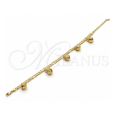Gold Tone Charm Anklet , Rattle Charm and Greek Key Design, Polished, Golden Finish, 03.63.1777.10.GT (160 Gauge, 06 MM Thickness, 10 Inches Length)