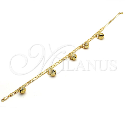 Gold Tone Charm Anklet , Rattle Charm and Greek Key Design, Polished, Golden Finish, 03.63.1777.10.GT (160 Gauge, 06 MM Thickness, 10 Inches Length)