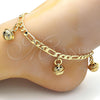 Gold Tone Charm Anklet , Rattle Charm Design, Polished, Golden Finish, 03.63.1778.10.GT (160 Gauge, 06 MM Thickness, 10 Inches Length)
