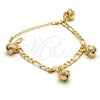 Gold Tone Charm Anklet , Rattle Charm Design, Polished, Golden Finish, 03.63.1778.10.GT (160 Gauge, 06 MM Thickness, 10 Inches Length)