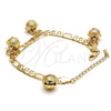 Gold Tone Charm Anklet , Rattle Charm Design, Polished, Golden Finish, 03.63.1778.10.GT (160 Gauge, 06 MM Thickness, 10 Inches Length)