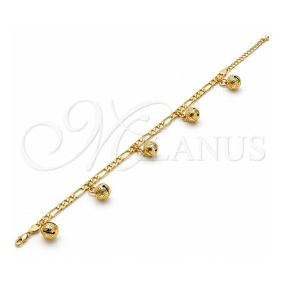 Gold Tone Charm Anklet , Rattle Charm Design, Polished, Golden Finish, 03.63.1778.10.GT (160 Gauge, 06 MM Thickness, 10 Inches Length)
