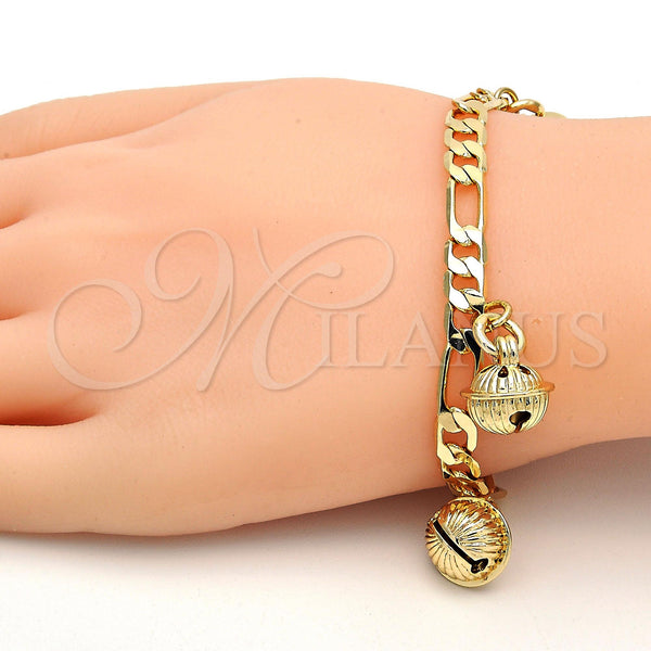 Gold Plated Bracelet — Charm Bracelet Rattle Charm Design Polished 03.63. .GT — alternate product view — SKU 112361 | Chapa de Oro brazalete — Charm Bracelet Rattle Charm diseño pulido 03.63. .GT — SKU 112361