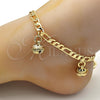 Gold Tone Charm Anklet , Rattle Charm Design, Polished, Golden Finish, 03.63.1780.10.GT (160 Gauge, 06 MM Thickness, 10 Inches Length)