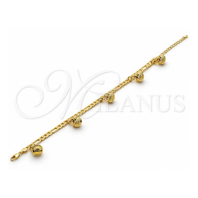 Gold Tone Charm Anklet , Rattle Charm Design, Polished, Golden Finish, 03.63.1780.10.GT (160 Gauge, 06 MM Thickness, 10 Inches Length)