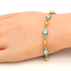 Gold Tone Fancy Bracelet, Evil Eye Design, Turquoise Enamel Finish, Golden Finish, 03.213.0033.1.08.GT (100 Gauge, 06 MM Thickness, 8 Inches Length)