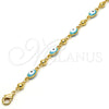 Gold Tone Fancy Bracelet, Evil Eye Design, Turquoise Enamel Finish, Golden Finish, 03.213.0033.1.08.GT (100 Gauge, 06 MM Thickness, 8 Inches Length)
