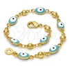 Gold Tone Fancy Bracelet, Evil Eye Design, Turquoise Enamel Finish, Golden Finish, 03.213.0033.1.08.GT (100 Gauge, 06 MM Thickness, 8 Inches Length)