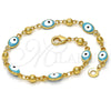 Gold Tone Fancy Bracelet, Evil Eye Design, Turquoise Enamel Finish, Golden Finish, 03.213.0033.1.08.GT (100 Gauge, 06 MM Thickness, 8 Inches Length)