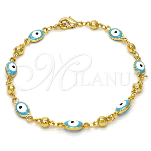 Gold Tone Fancy Bracelet, Evil Eye Design, Turquoise Enamel Finish, Golden Finish, 03.213.0033.1.08.GT (100 Gauge, 06 MM Thickness, 8 Inches Length)