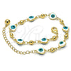 Gold Tone Fancy Anklet, Evil Eye and Heart Design, White Enamel Finish, Golden Finish, 03.213.0037.10.GT (08 MM Thickness, 10 Inches Length)